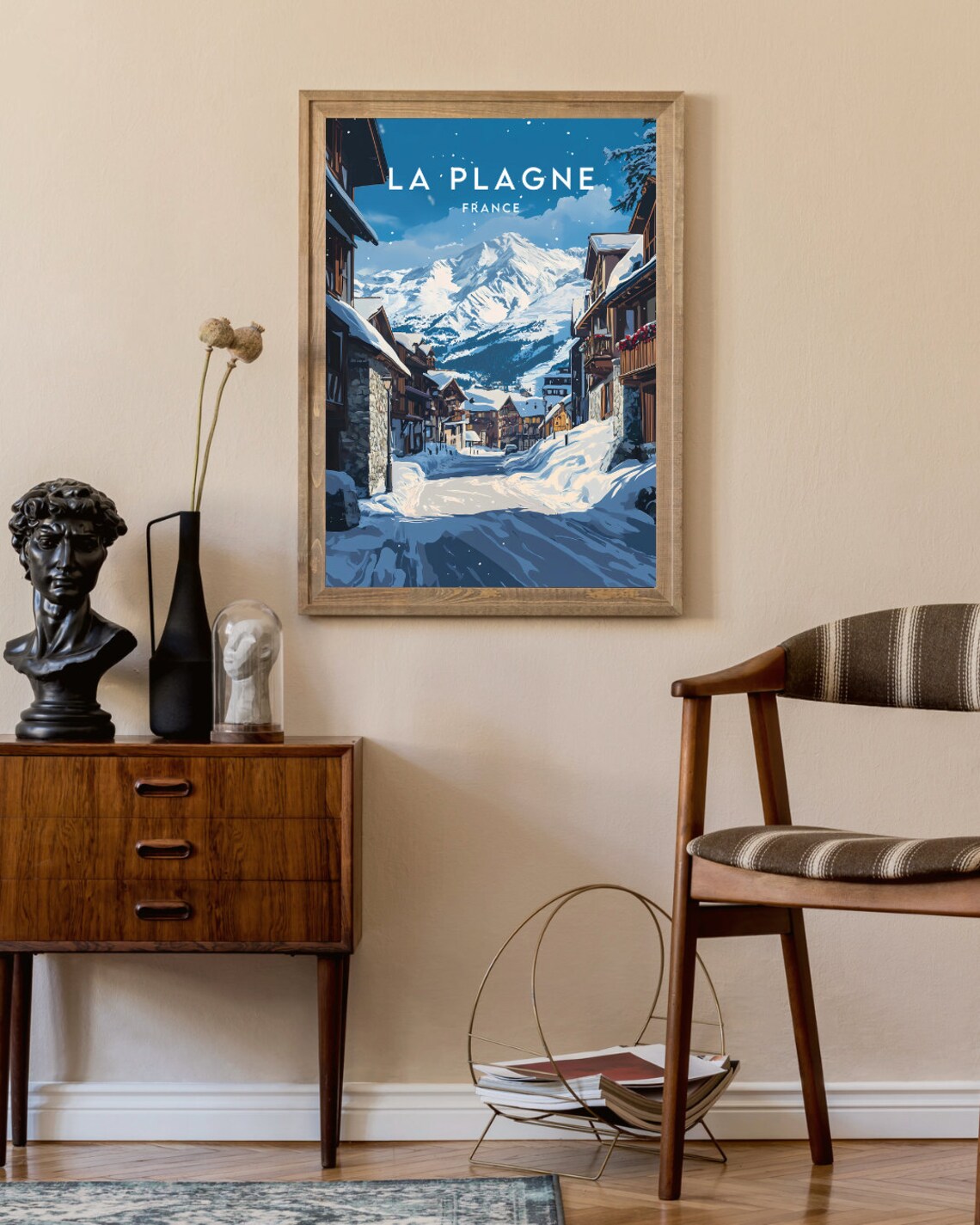 La Plagne France Snowy Alpine Ski Village Street Travel Poster - Image 2
