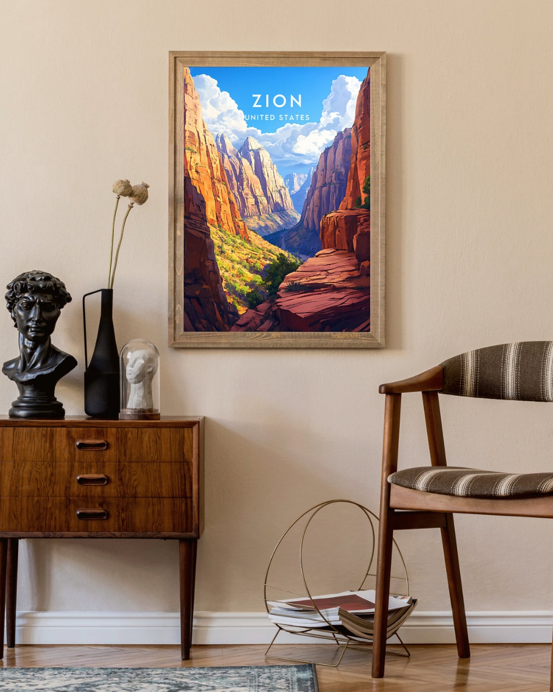 Zion Utah USA Towering Red Rock Canyon Cliffs Vintage Travel Poster - Image 2