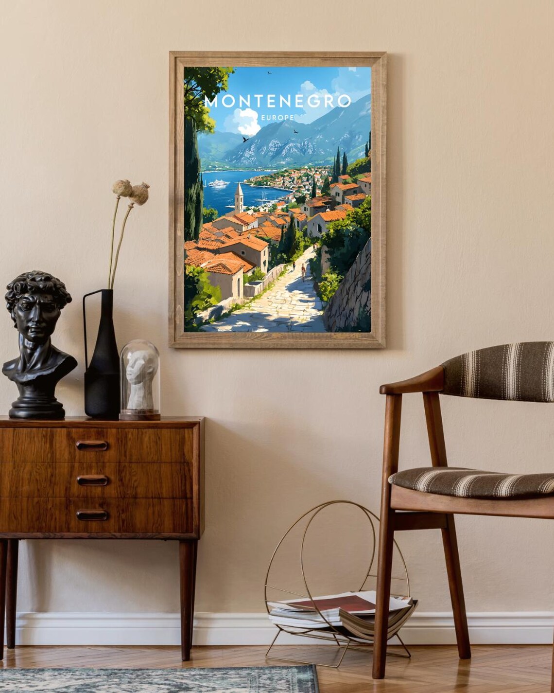 Montenegro Europe Coastal Town Bay Mountain Vintage Travel Poster - Image 2