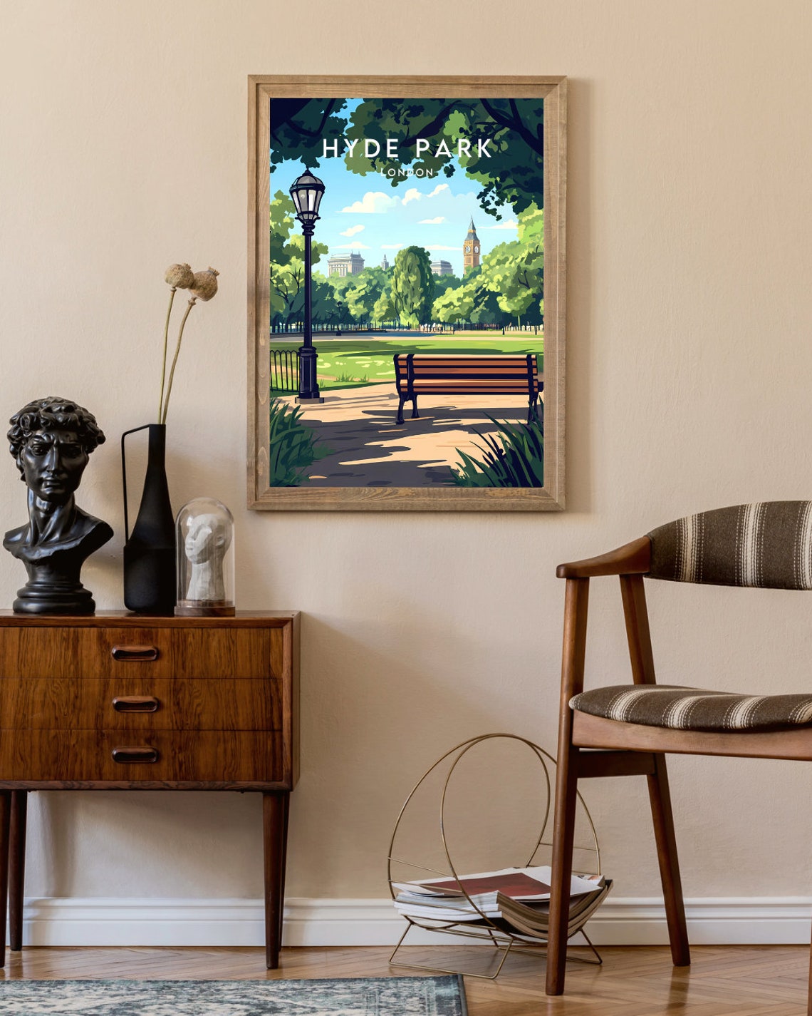 Hyde Park London Park Bench Big Ben View Vintage Travel Poster - Image 2