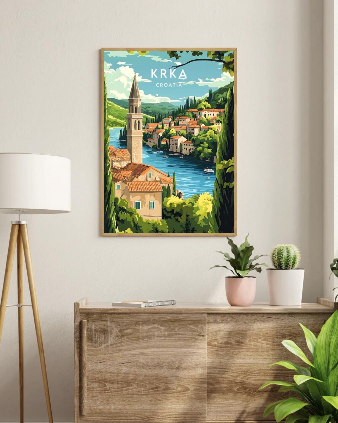 Krka Croatia Coastal Town Bell Tower Blue Water Travel Poster - Image 3