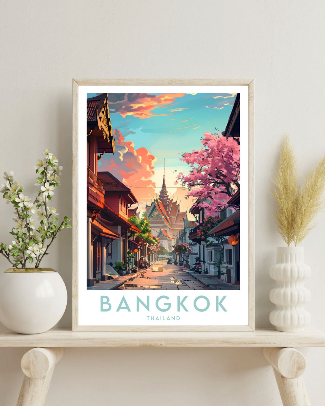 Bangkok Thailand Temple Street Sunset Old Town Travel Poster - Image 4