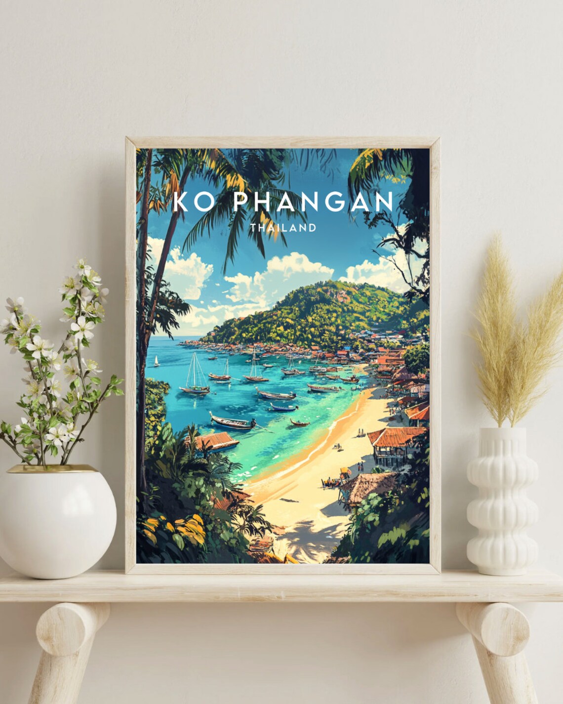 Ko Phangan Thailand Beach Fishing Village Boats Vintage Travel Poster - Image 4