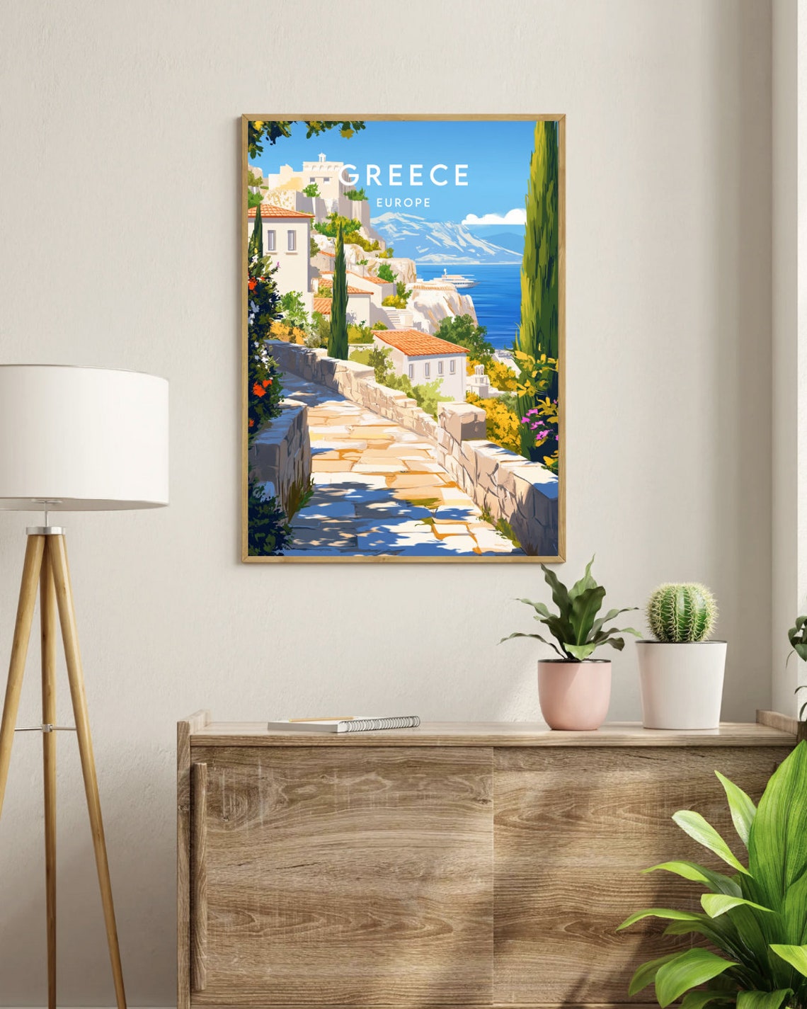 Greece Europe Coastal Hillside Village Sunny Blue Seaside Poster - Image 3