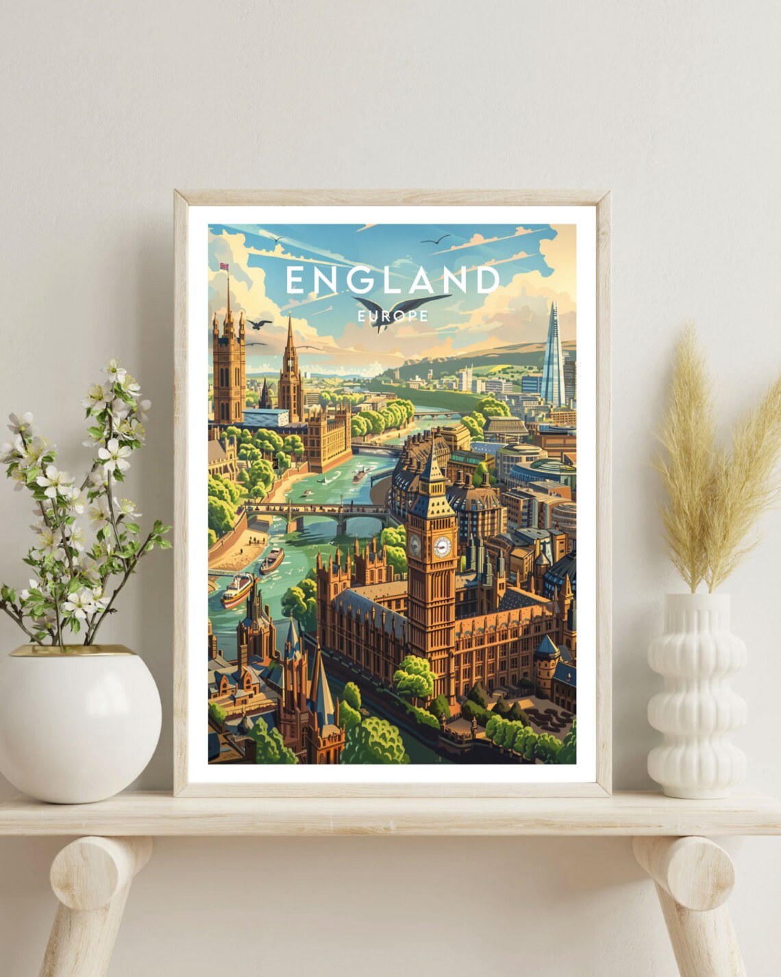 England London Big Ben Parliament Thames Skyline Vintage Travel Poster - Image 4