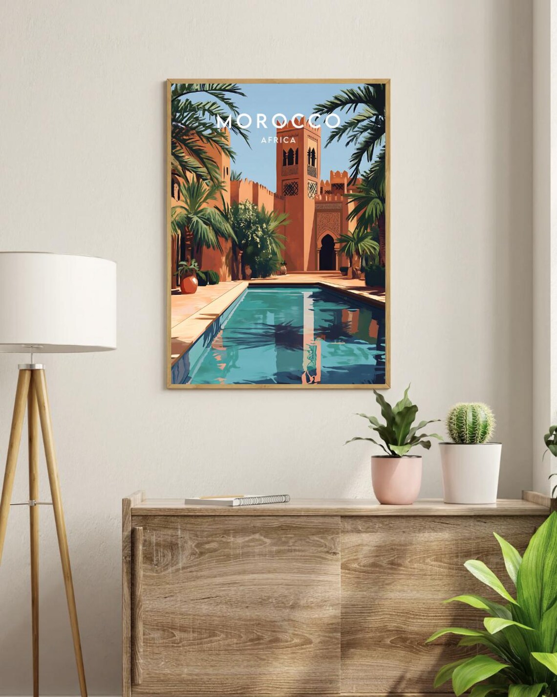 Morocco Africa Terracotta Kasbah Courtyard Pool Palms Travel Poster - Image 3