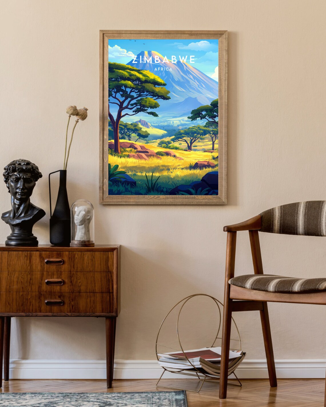 Zimbabwe Africa Savanna Sunset Wildlife Vintage Travel Poster - Image 2