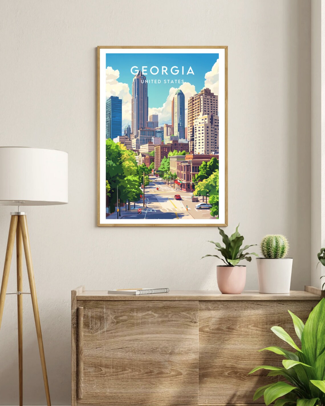 Georgia Atlanta Downtown Skyscraper Street Sunny Day Travel Poster - Image 3