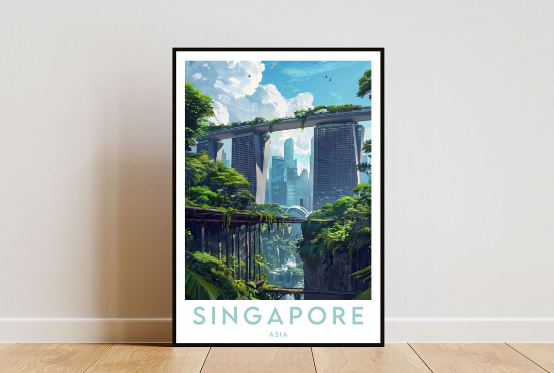 Singapore Marina Bay Sands Evening Skyline City Lights Travel Poster