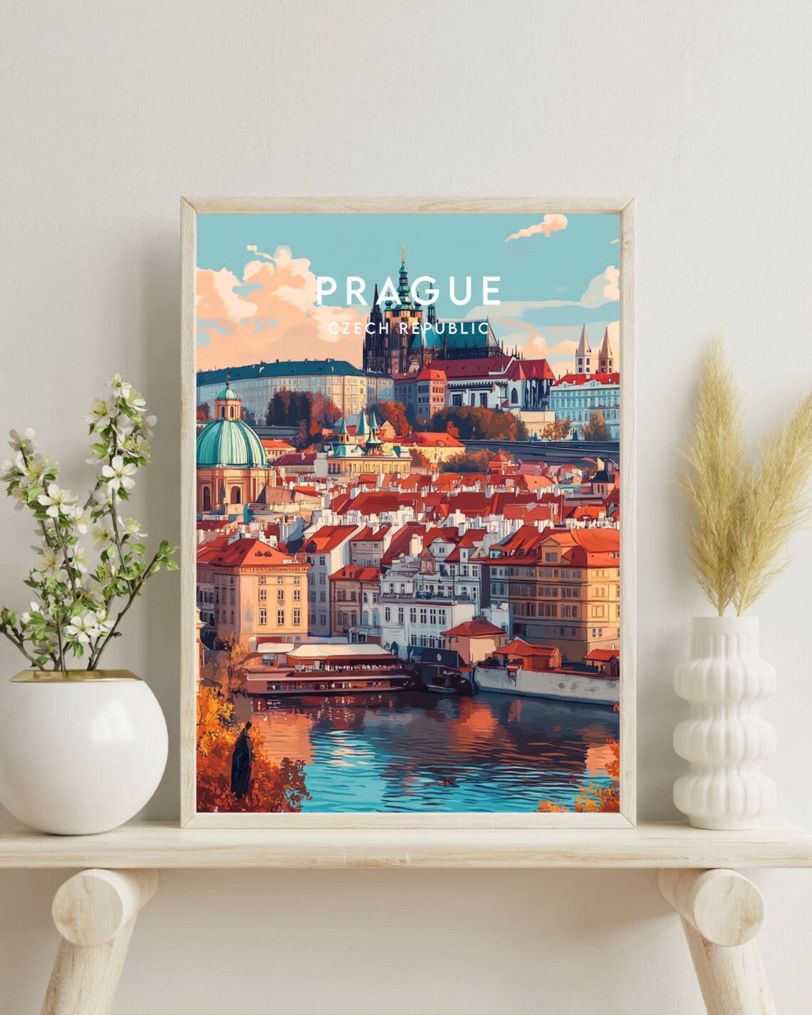 Prague Czech Republic Castle Skyline River View Vintage Travel Poster - Image 4