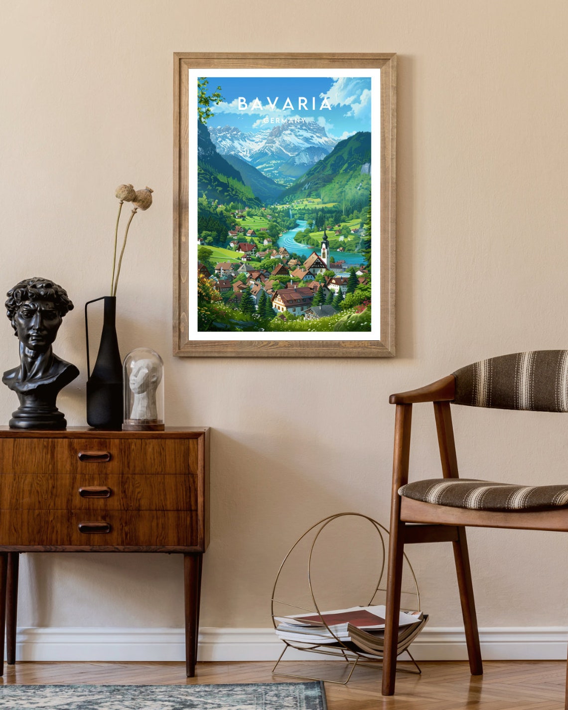 Bavaria Germany Alpine Valley Village River Mountain View Poster - Image 2
