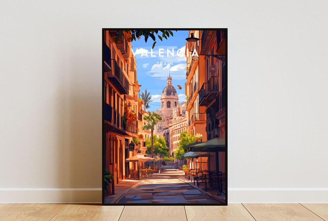 Valencia Spain Domed Cathedral Old Town Vintage Travel Poster