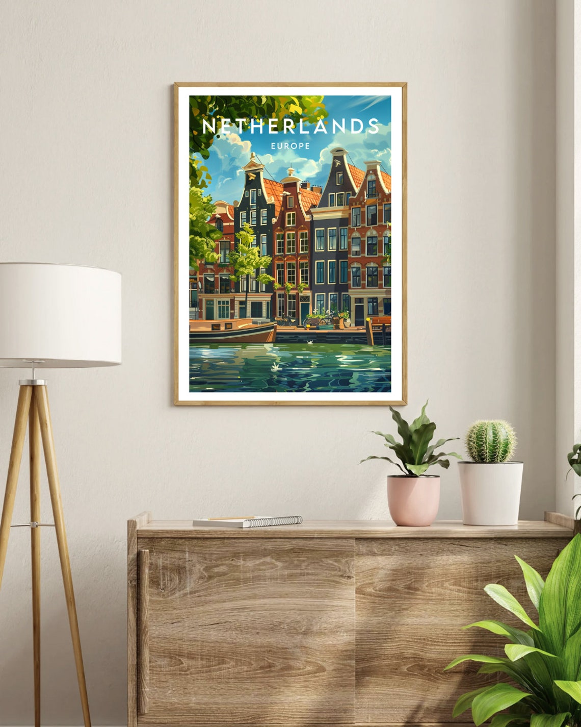 Netherlands Europe Amsterdam Canal Gabled Houses Travel Poster - Image 3