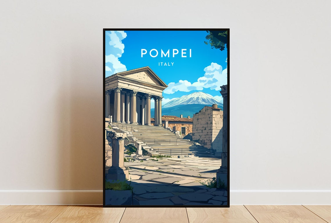 Pompei Italy Ancient Ruins Temple Columns Mount Vesuvius Poster