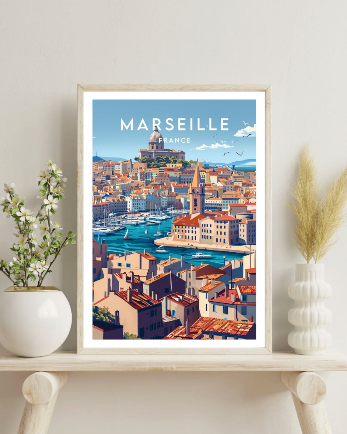 Marseille France Old Port Notre Dame Hill Cityscape Travel Poster - Image 4