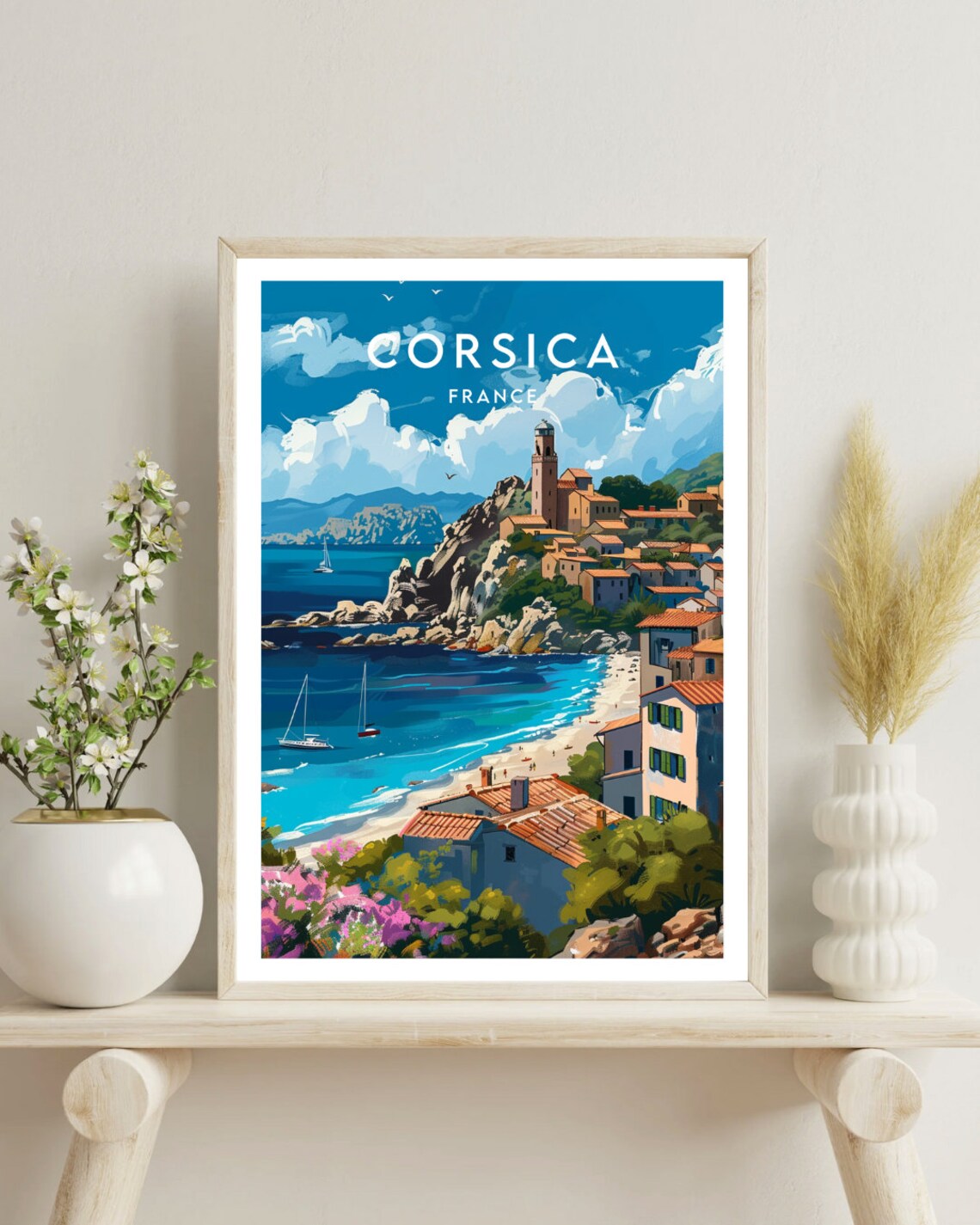 Corsica France Island Coastal Village Seaside Cliff Travel Poster - Image 4