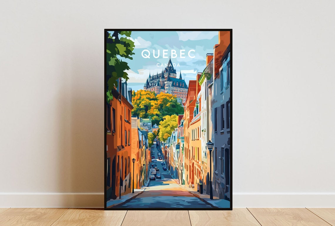 Quebec Canada Old Town Street Castle Hill Autumn Colors Travel Poster