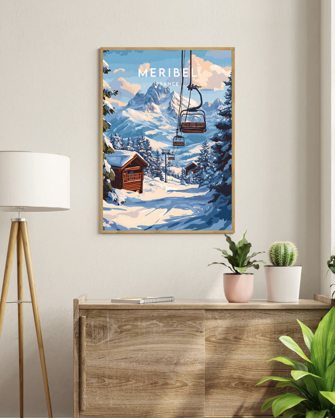 Meribel France Chairlifts Log Cabin Slopes Snowy Pines Travel Poster - Image 3