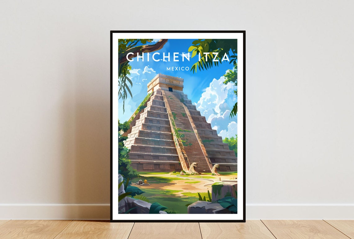 Chichen Itza Mexico Mayan Pyramid Temple Ruins Travel Poster