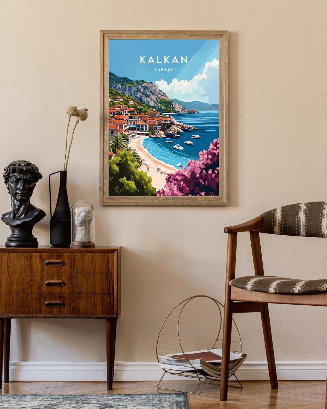 Kalkan Turkey Coastal Cliff Town Bay and Beach Travel Poster - Image 2
