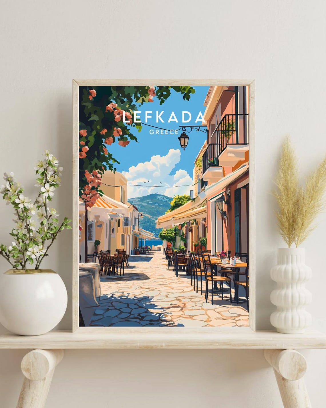 Lefkada Greece Old Town Cafe Street Flower Arch Travel Poster - Image 4