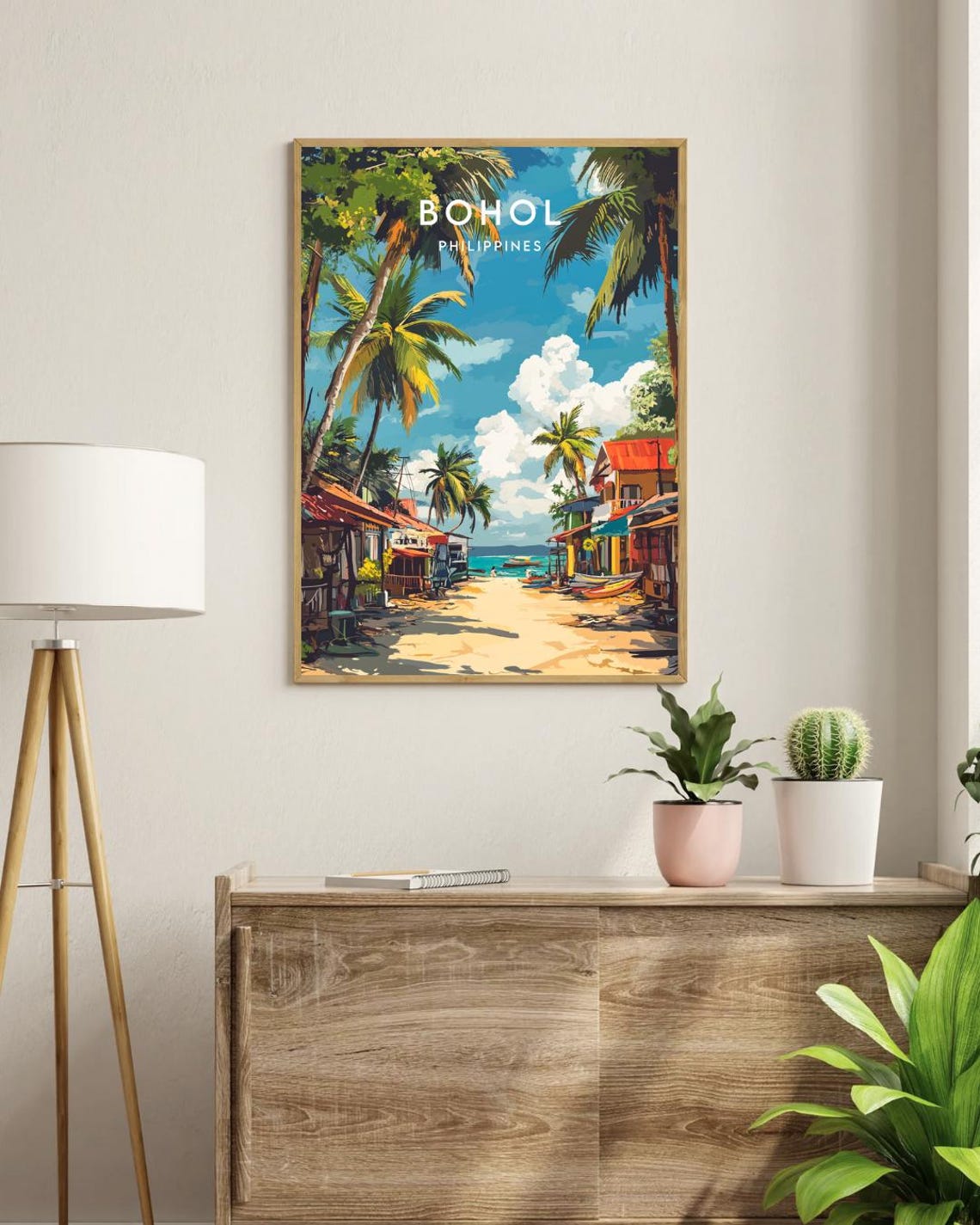 Bohol Philippines Palm Lined Beach Street Village Travel Poster - Image 3