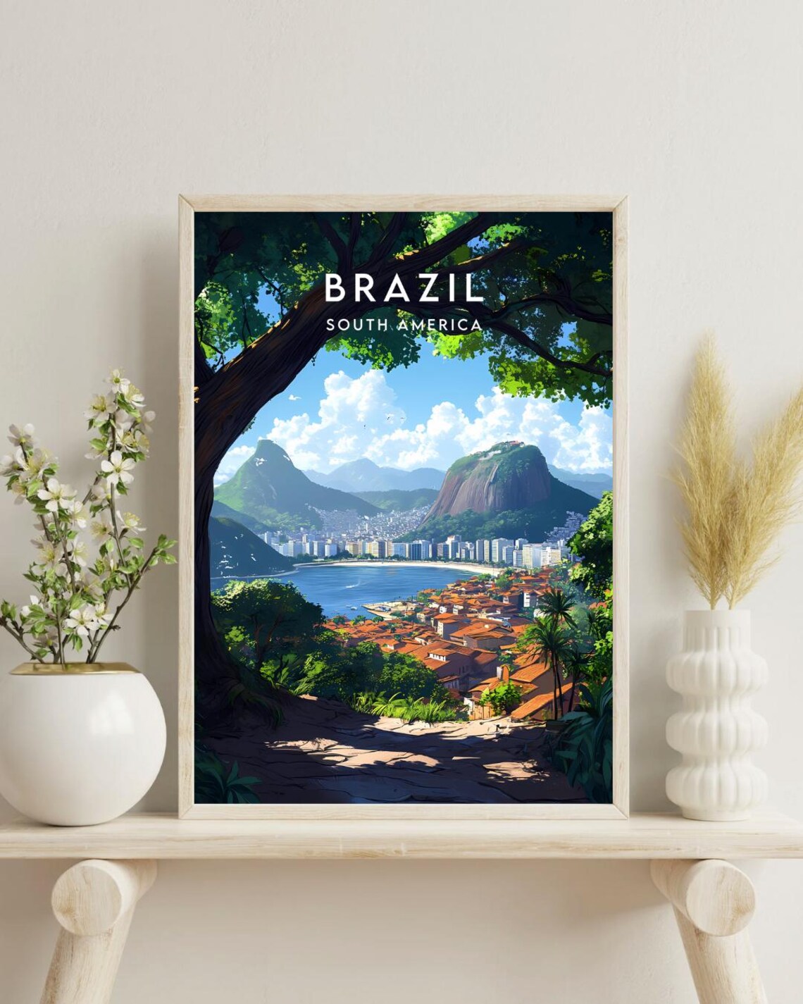 Brazil South America Bay Mountains Beach City Vintage Travel Poster - Image 4