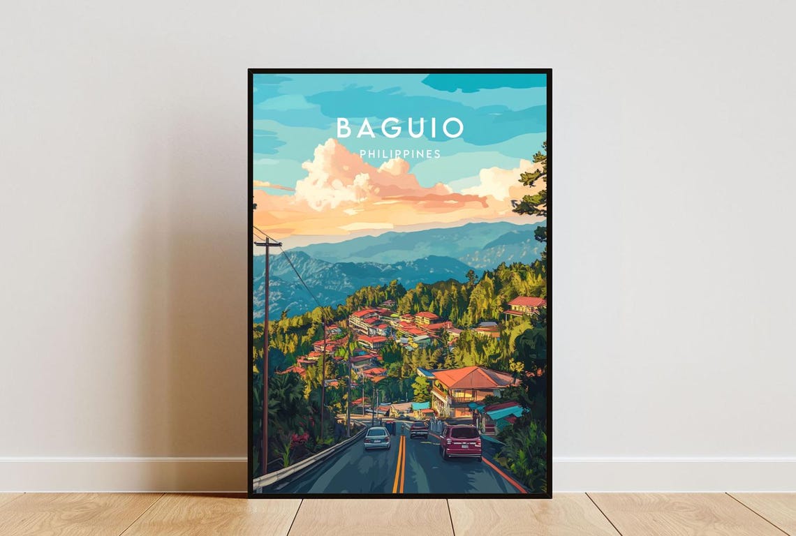 Baguio Philippines Mountain City Sunset Cloudy Road Travel Poster