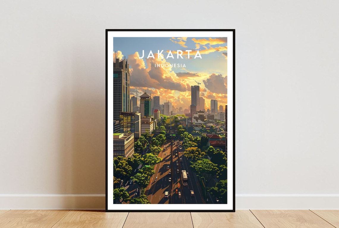 Jakarta Indonesia Sunset Boulevard Skyline City Travel Art Poster