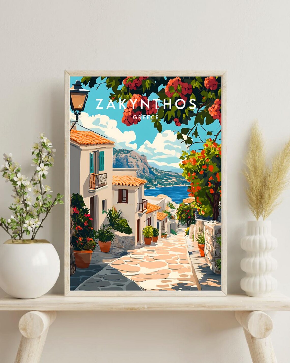 Zakynthos Greece Bougainvillea Alley Overlooking Bay Travel Poster - Image 4