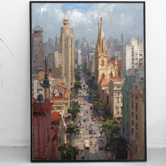Sao Paulo Cityscape Art Print Brazil Urban Wall Skyline Painting Instant South America Decor