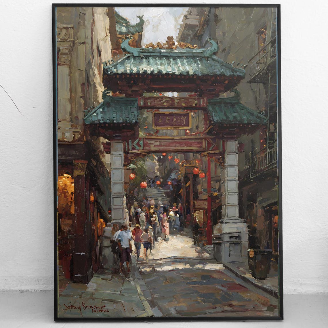 San Francisco Chinatown Gate Art Historic Dragon Painting Bustling Street Scene Wall