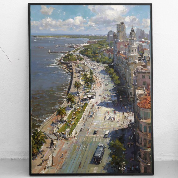 Montevideo Uruguay Coastal City Art Print Rambla Seascape Painting Urban Landscape Instant South America Decor