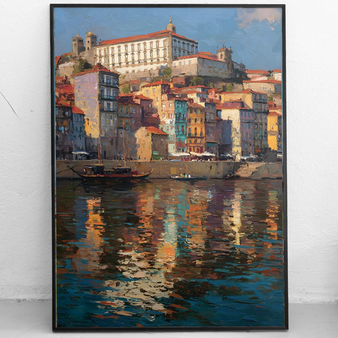 Porto Portugal Art Print Douro River Cityscape Colorful Ribeira Painting European Travel Wall