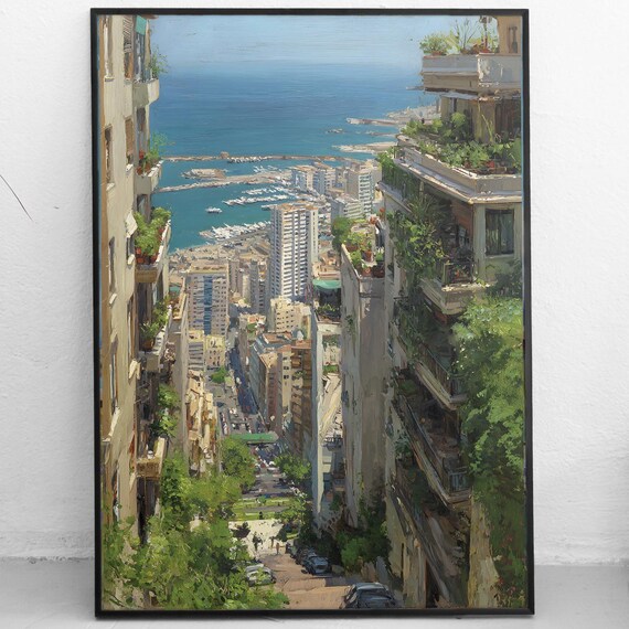 Beirut Lebanon Cityscape Print Mediterranean Coastal Art Marina View Painting