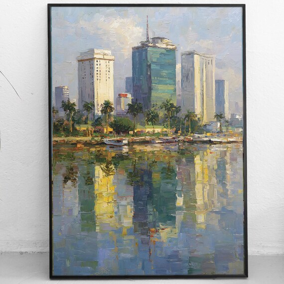 Lagos Victoria Island Art Print Nigeria Cityscape Wall Decor African Skyline Painting Instant Modern