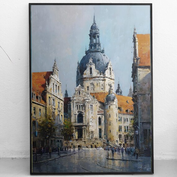 Dresden Frauenkirche Art Print German Baroque Church Cityscape European Landmark Wall Decor Oil Painting Style