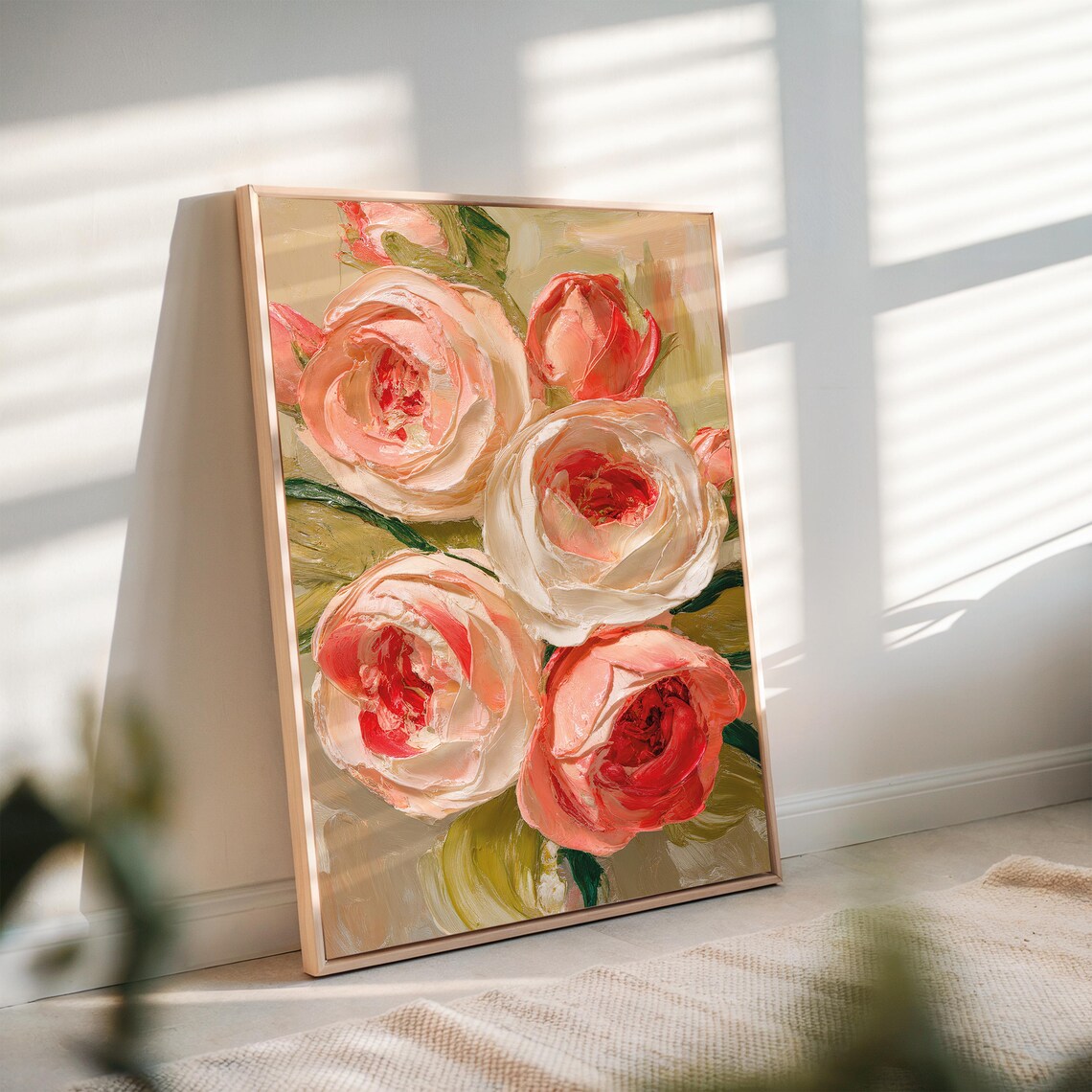 Blush Pink Roses Impasto Oil Painting Romantic Floral Poster - Image 2