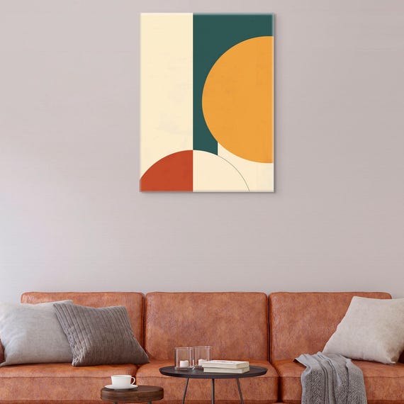 Mid Century Modern Geometric Wall Art Abstract Minimalist Print Retro Shapes And Warm Tones Unframed Gallery Wrap