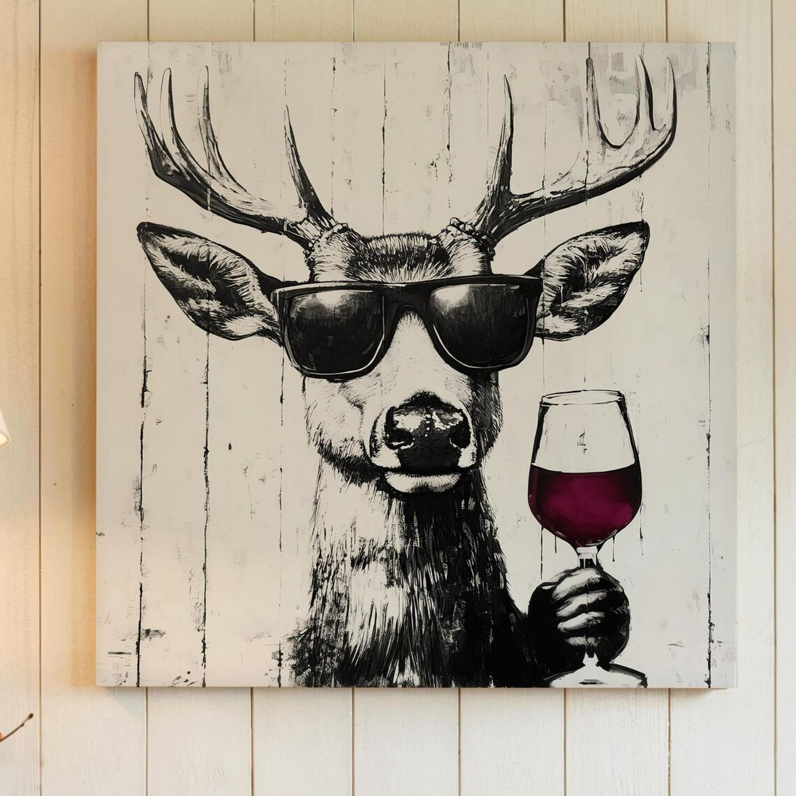 Deer Drinking Red Wine, Funny Dining Room Poster
