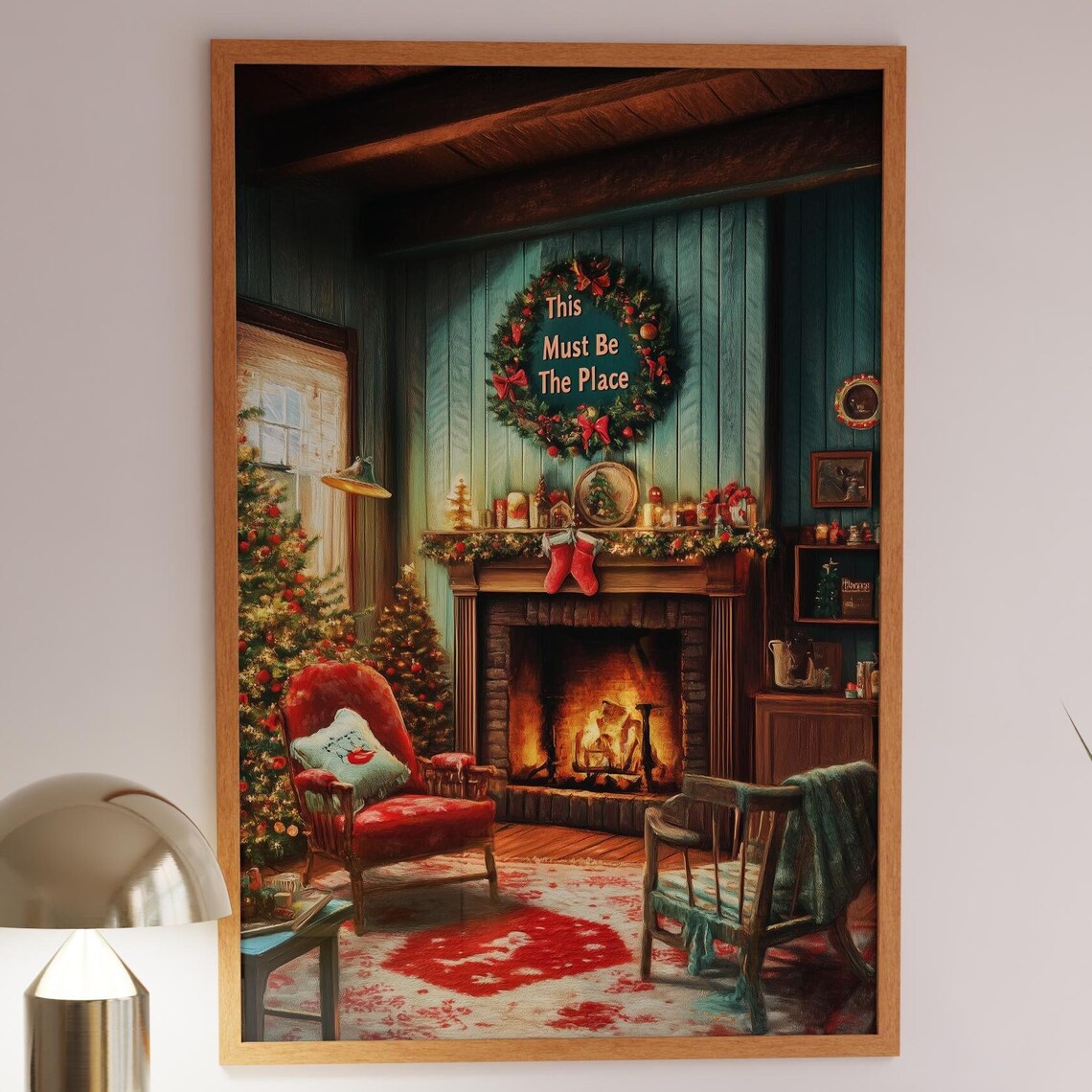 This Must Be The Place Christmas Fireplace Wreath Scene Poster