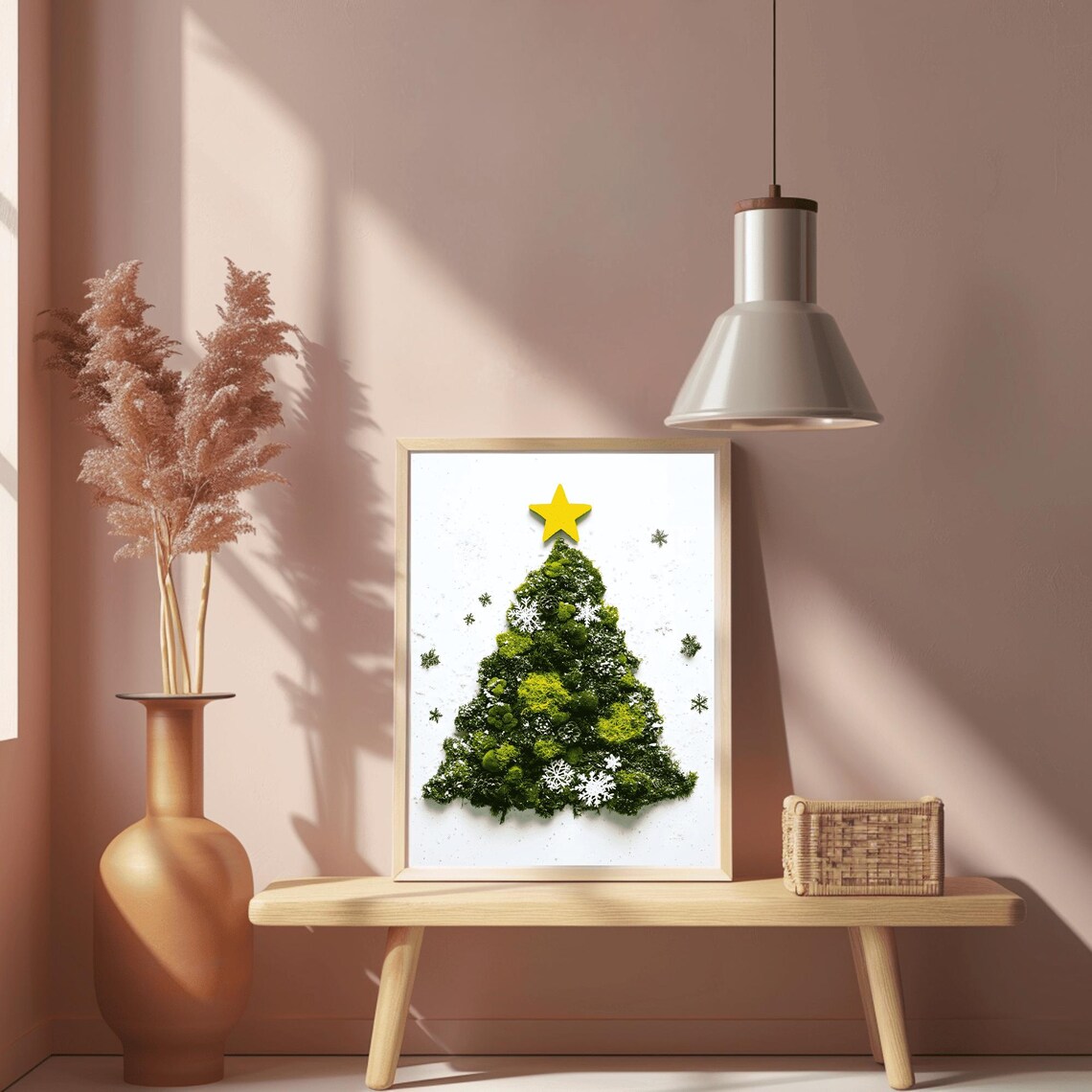 Lush Moss Christmas Tree Gold Star White Snowflake Accents Poster - Image 2