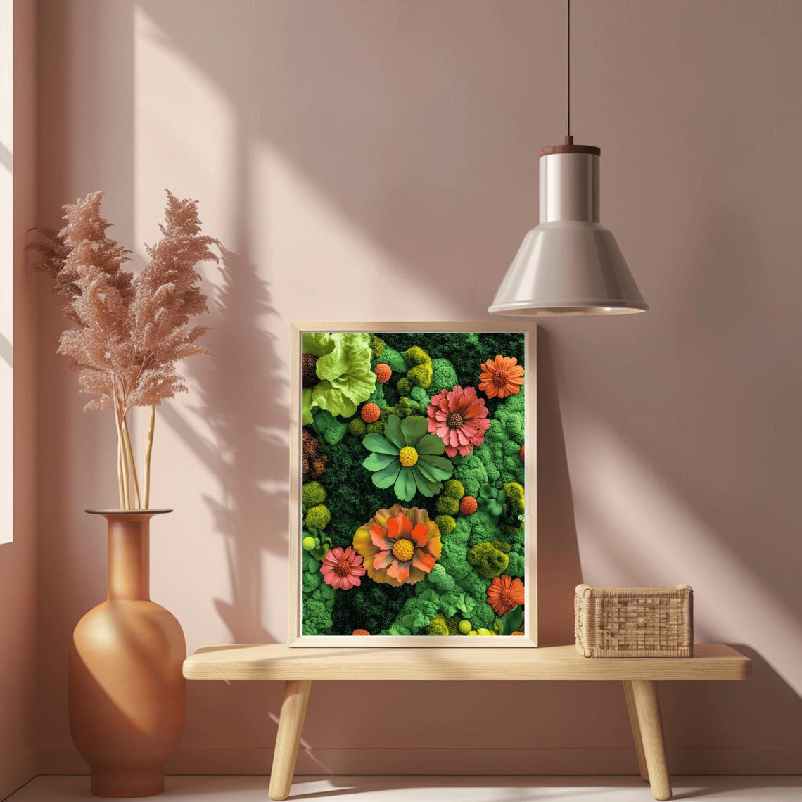 Colorful Blossom Meadow Over Lush Green Moss Botanical Poster - Image 2