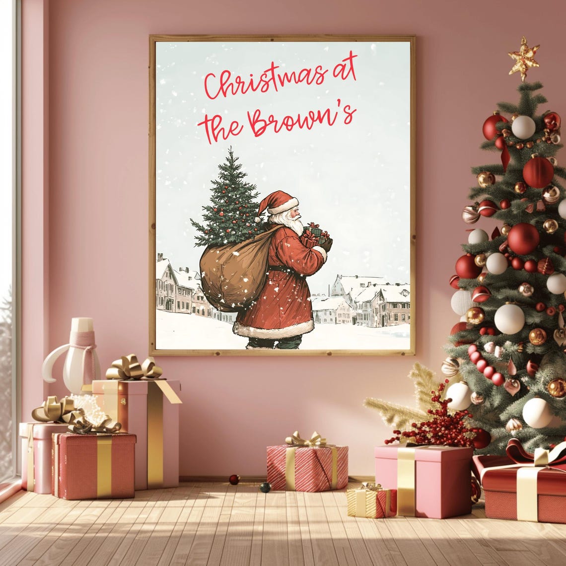 Family Christmas at the Smith's Santa Carrying Tree Home Poster - Image 3