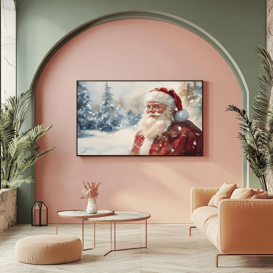 Santa Claus Portrait Standing In Snowy Forest Watercolor Poster - Image 2
