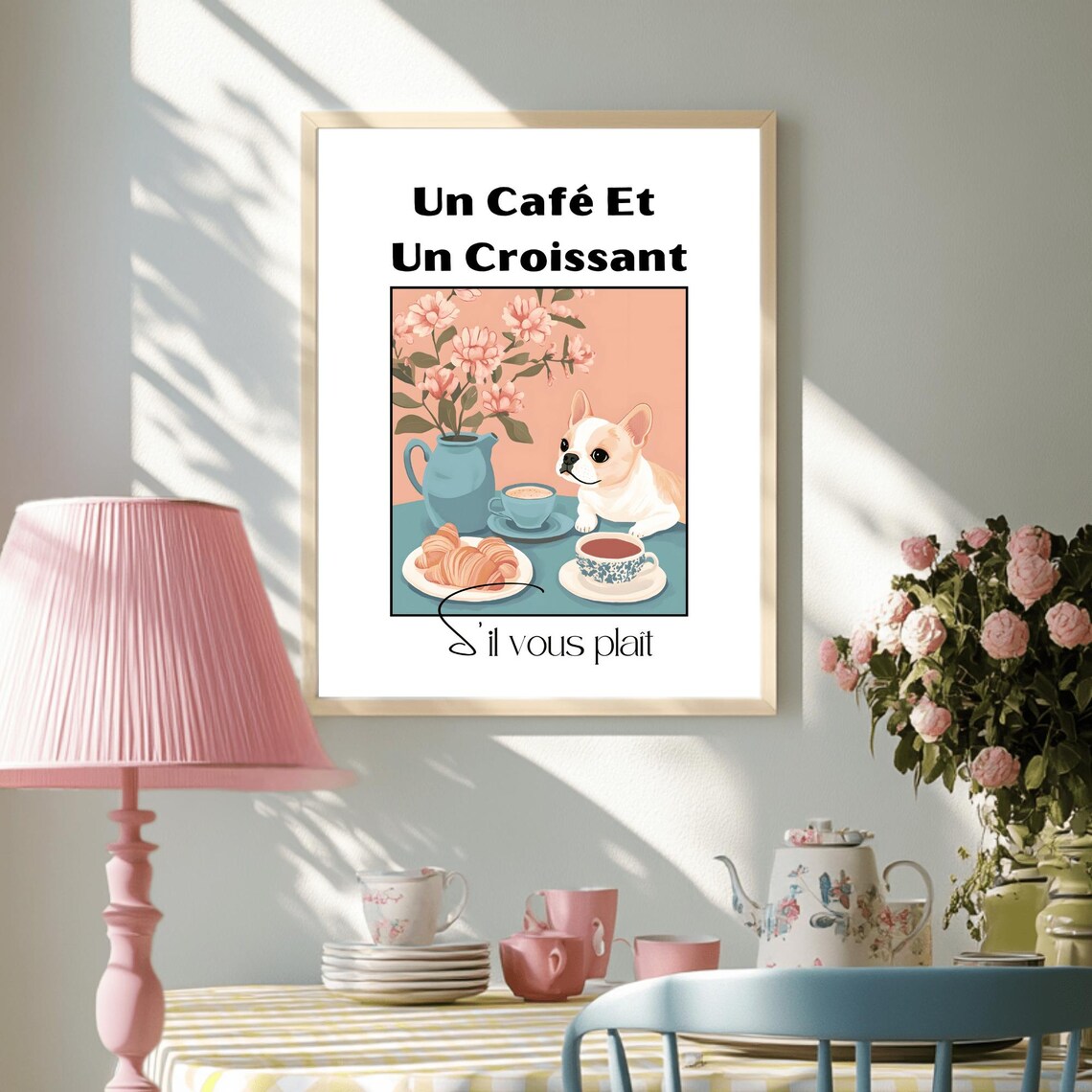 Un Cafe Et Un Croissant French Bulldog French Cafe Kitchen Art Poster - Image 3