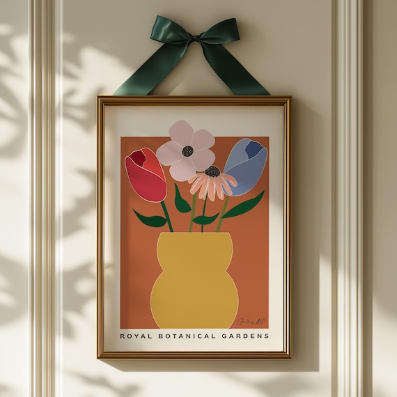 Abstract Flowers Print Flower Market Floral Wall Art Botanical Artwork Colourful Boho Vase