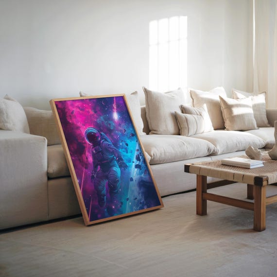 Retrofuturism Synthwave Space Suit Poster Neon Vibrant Colors Glow Effects Art Illustration Photo Manipulation