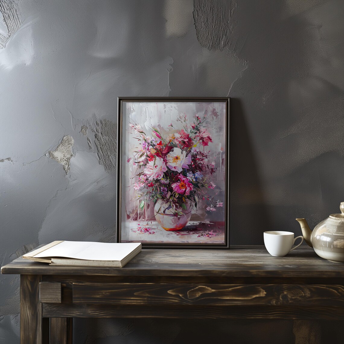 Impressionist Floral Bouquet Pastel Blossoms Vase Painting Poster