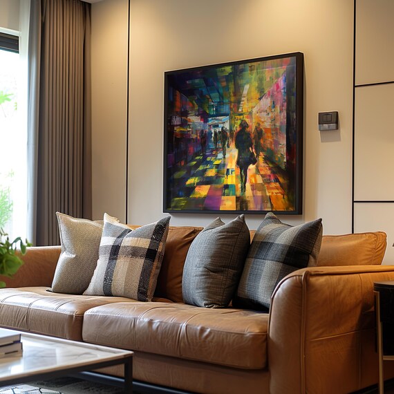 Impressionist Maximalist Building Hallway Poster Vibrant Neon Dreamy Cinematic Vibe Abstract Art Modern